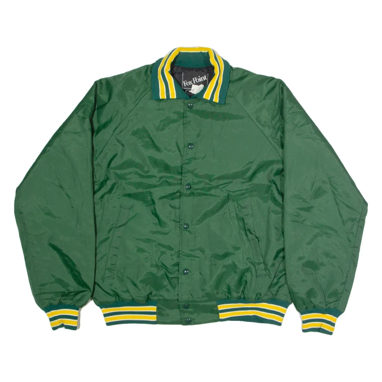 FOX POINT Mens Varsity Jacket Green Nylon USA L