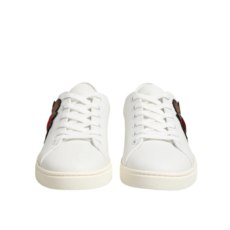 Dolce & Gabbana White Leather Sacred Heart Patch Sneakers Shoes Calf - Women