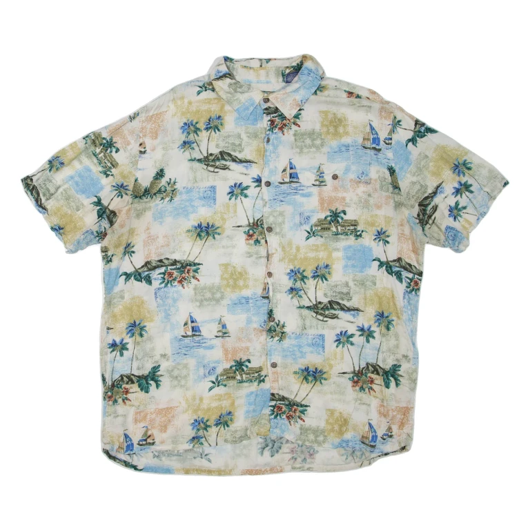 CAMPIA Mens Hawaiian Shirt White Crazy Pattern XL