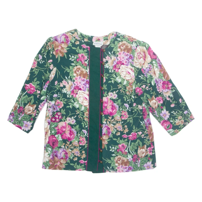 ASHLEY & ME Womens Printed Shirt Green Long Sleeve 90s Floral L