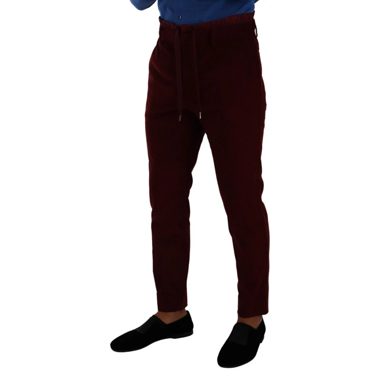 Dolce & Gabbana Bordeaux Velvet Mens Formal Trouser Dress Pants Cotton - Men