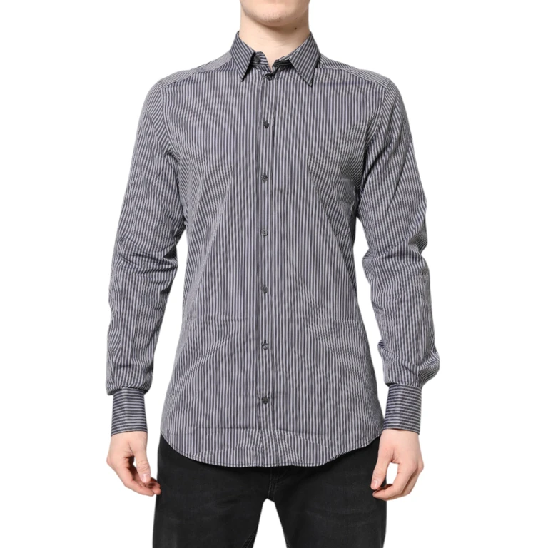 Dolce & Gabbana Black White Striped Gold Formal Dress Shirt And Cotton - Men