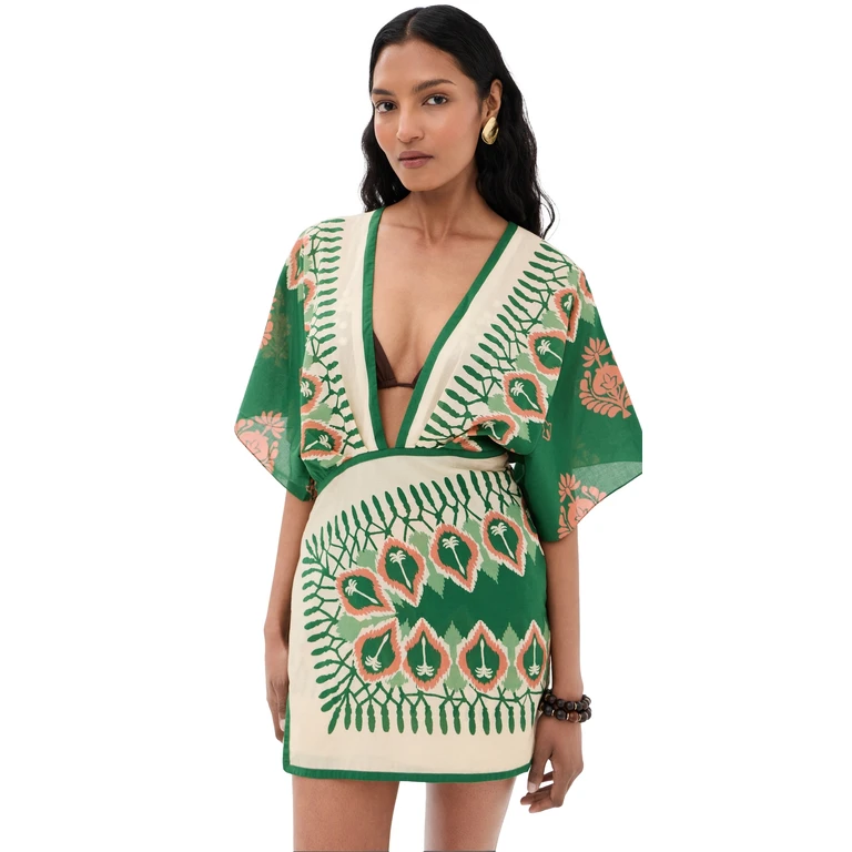 Johanna Ortiz Inundada De Color Mini Dress Green/Ecru 2