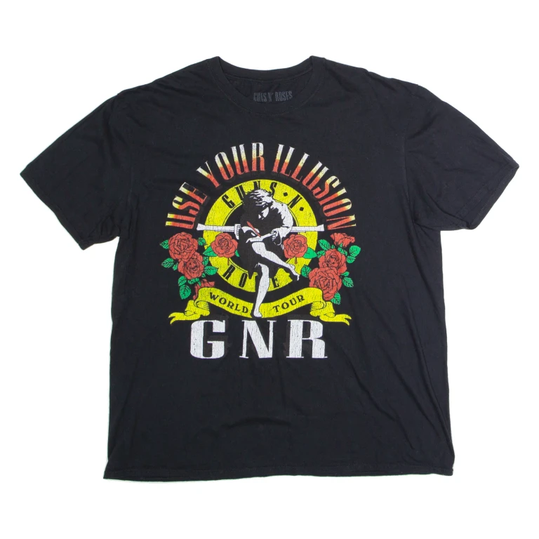 GUNS N ROSES Use Your Illusion Mens Band T-Shirt Black Crew Neck XL