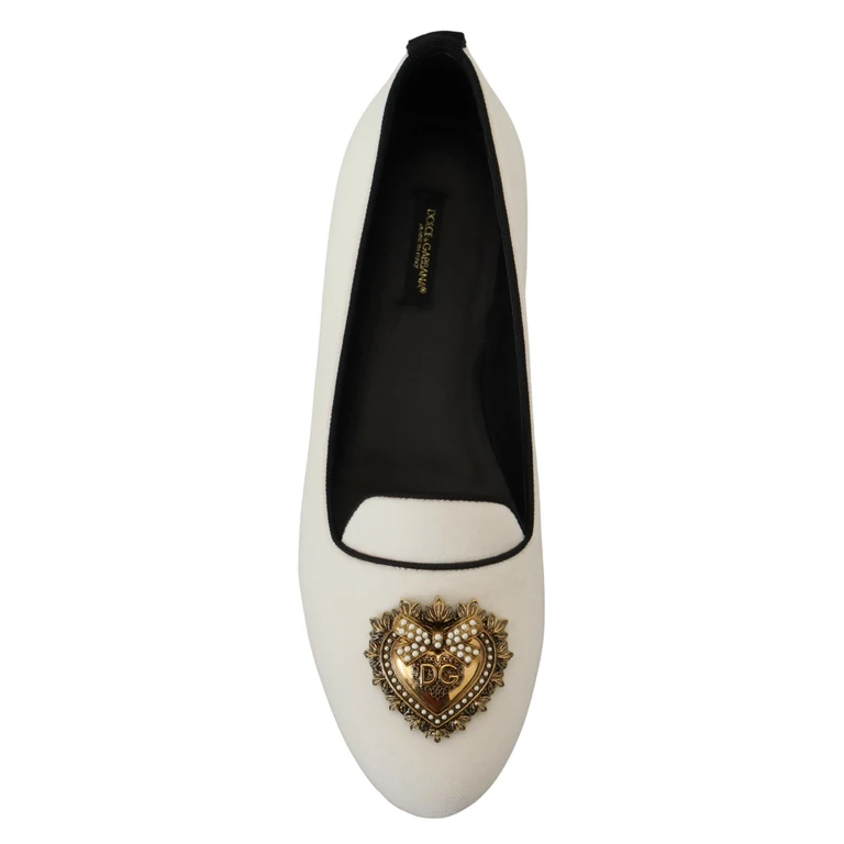 Dolce & Gabbana White Velvet Slip Ons Loafers Flats Shoes Cotton - Women