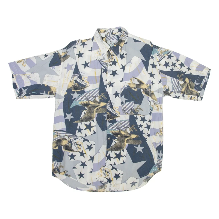 DE HAVILLAND Mens Shirt Blue Crazy Pattern M