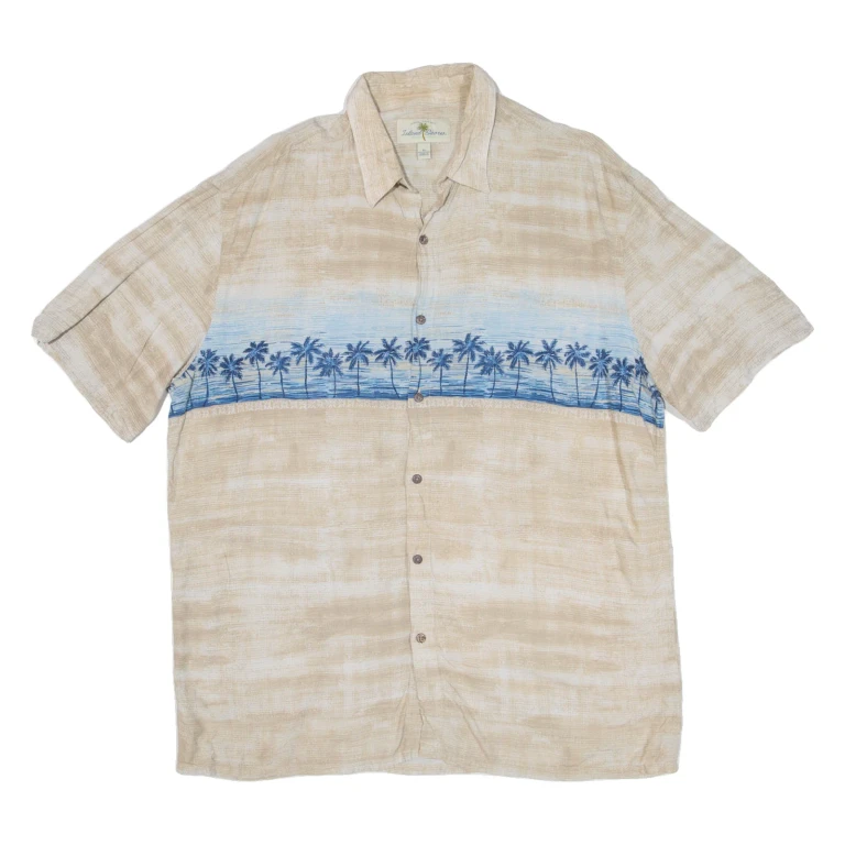 ISLAND SHORES Mens Hawaiian Shirt Beige Floral XL