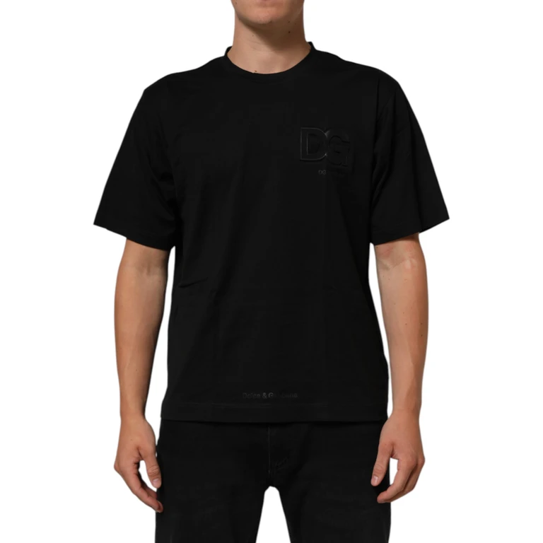 Dolce & Gabbana Black Logo Patch Cotton Men Crew Neck T-Shirt - Men
