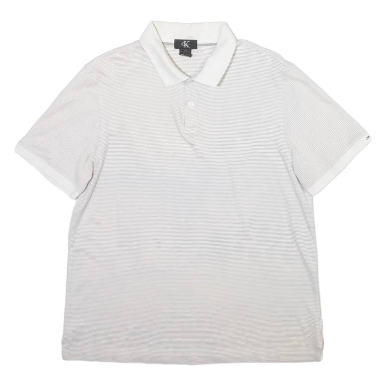 CALVIN KLEIN Mens Polo Shirt Grey Striped M