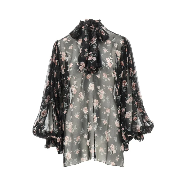 Chemisier Dolce & Gabbana en mousseline imprimé roses vintage taille 42