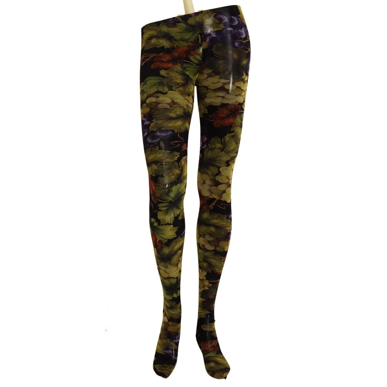 Black Grapes Print Stockings Tights Nylon Clothing - Women