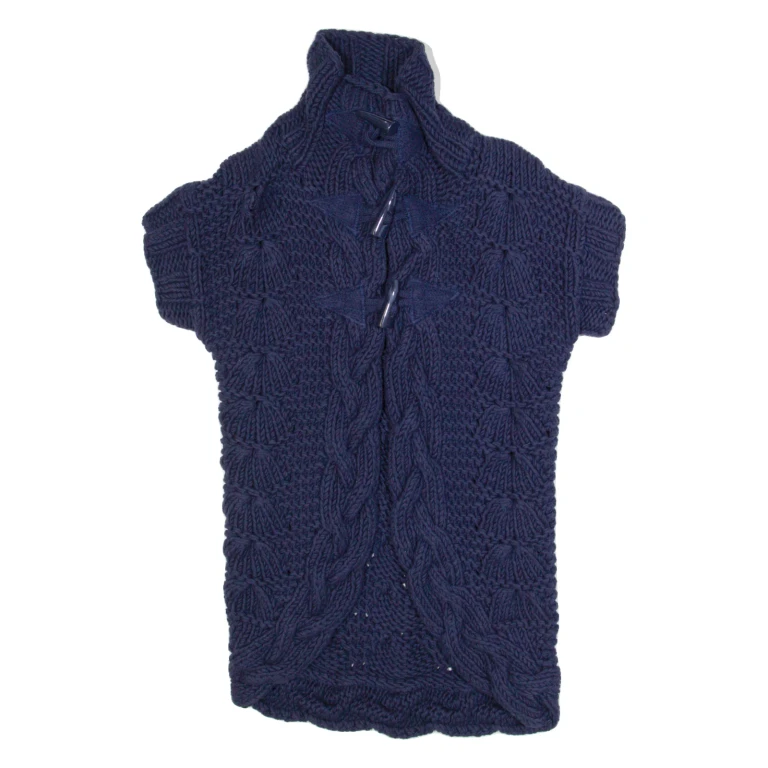 TED BAKER Womens Heavy Knit Cardigan Blue High Neck Chunky Knit Short Sleeve S