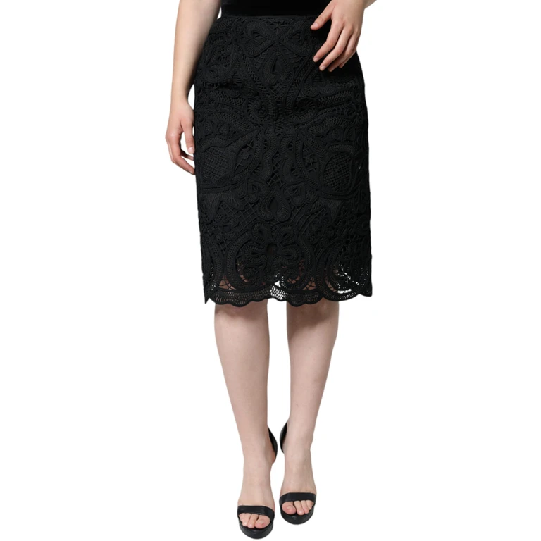 Dolce & Gabbana Black Floral Lace Highwaist Pencil Cut Skirt Polyester Viscose Cotton - Women