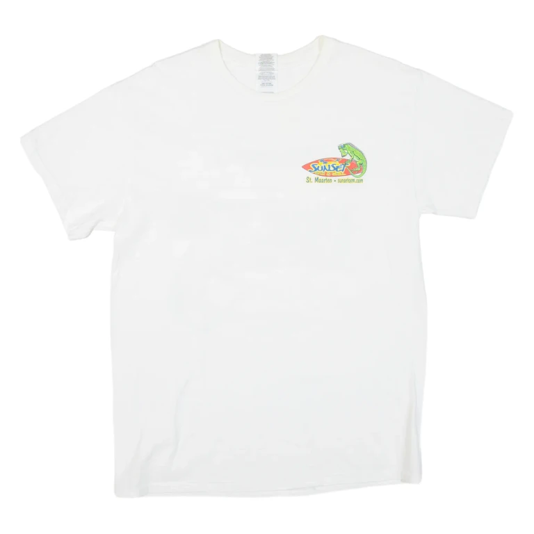 GILDAN Sunset Lizard Chameleon Mens T-Shirt White Crew Neck M