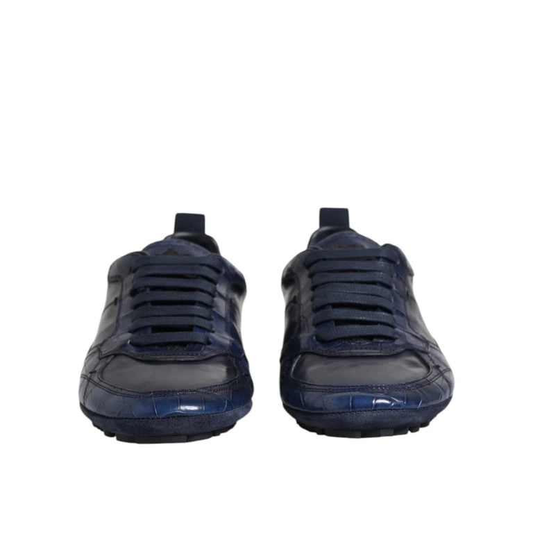 Dolce & Gabbana Dark Blue Leather Low Top Men Sneakers Shoes Crocodile - Men