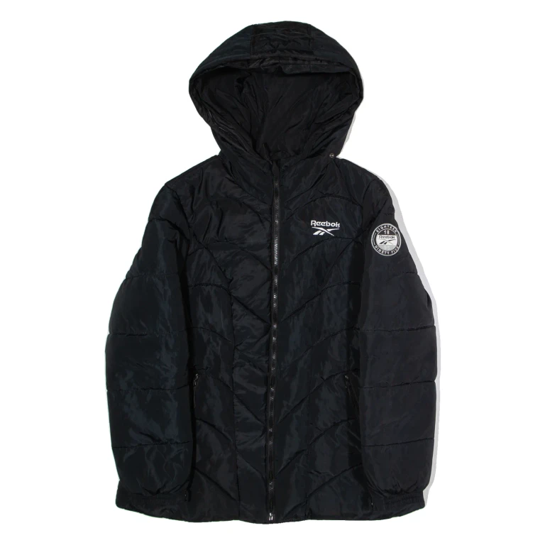REEBOK Womens Puffer Coat Black Hooded L