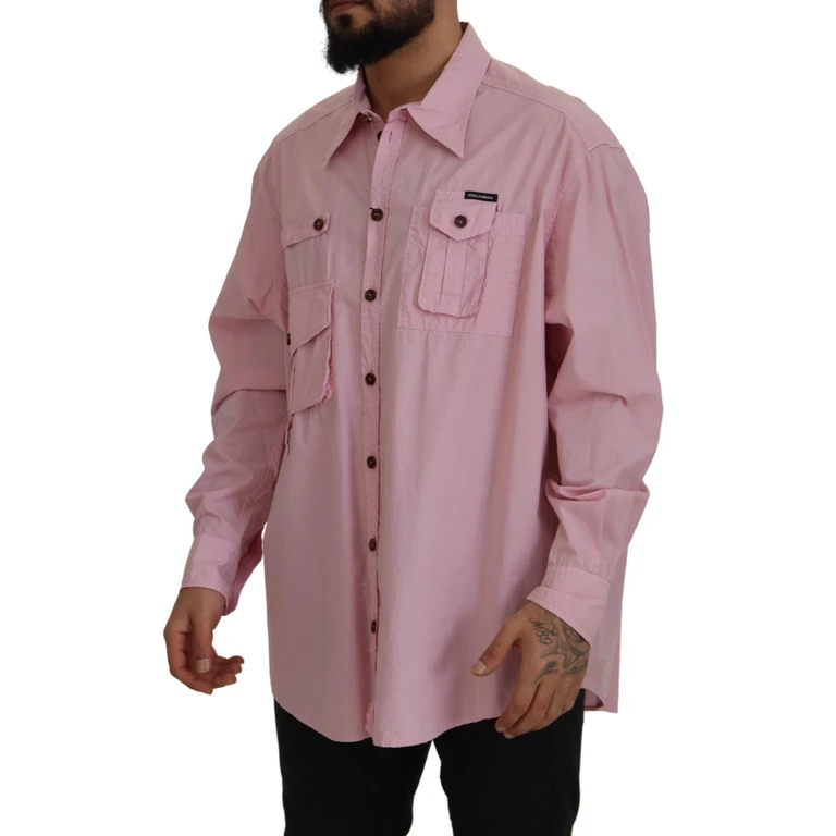 Dolce & Gabbana Pink Casual Button Down Long Sleeves Shirt Cotton - Men