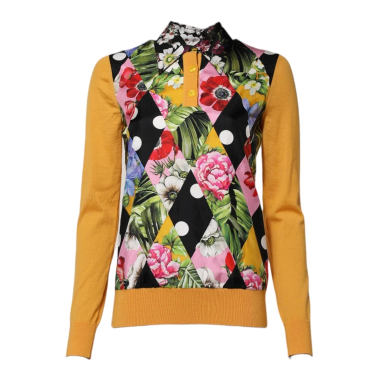 Dolce & Gabbana Multicolor Floral Long Sleeves Polo Top Cashmere Silk Nylon - Women