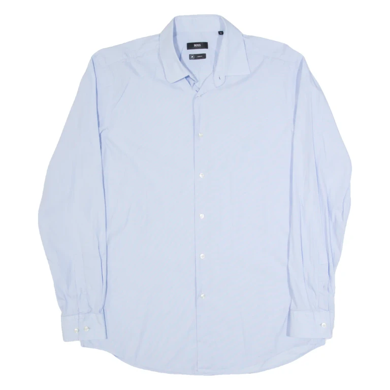 BOSS HUGO BOSS Slim Fit Mens Plain Shirt Blue Long Sleeve L