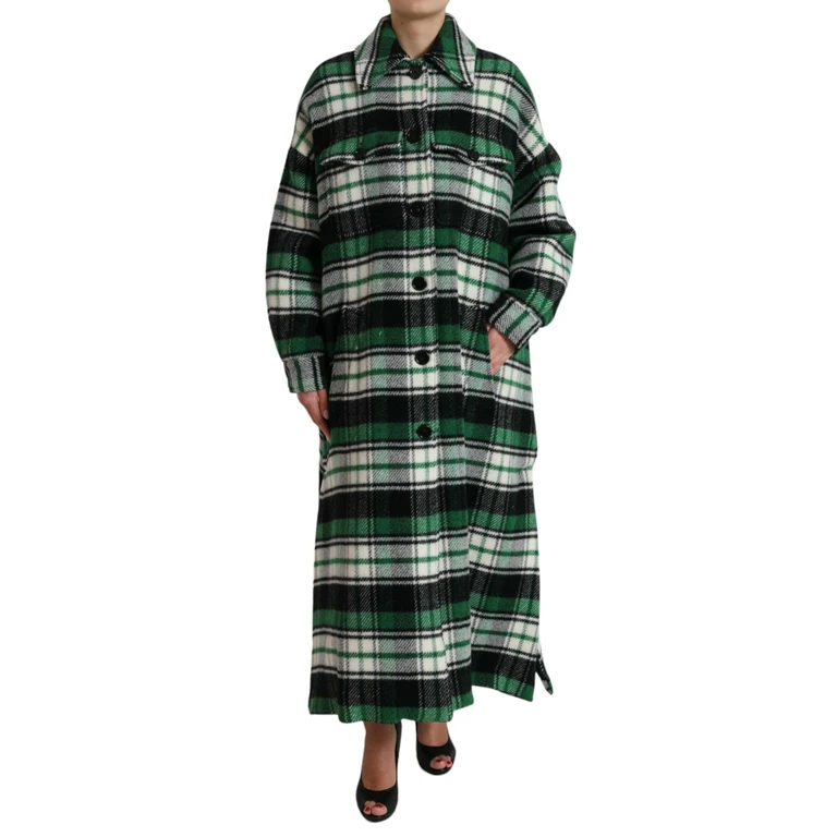 Green Plaid Long Sleeve Casual Coat Jacket Clothing - Women