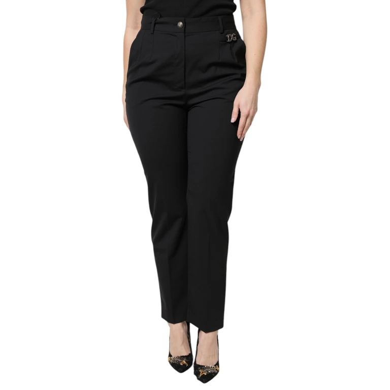 Dolce & Gabbana Black Polyester High Waist Dress Pants Virgin Wool Elastane - Women