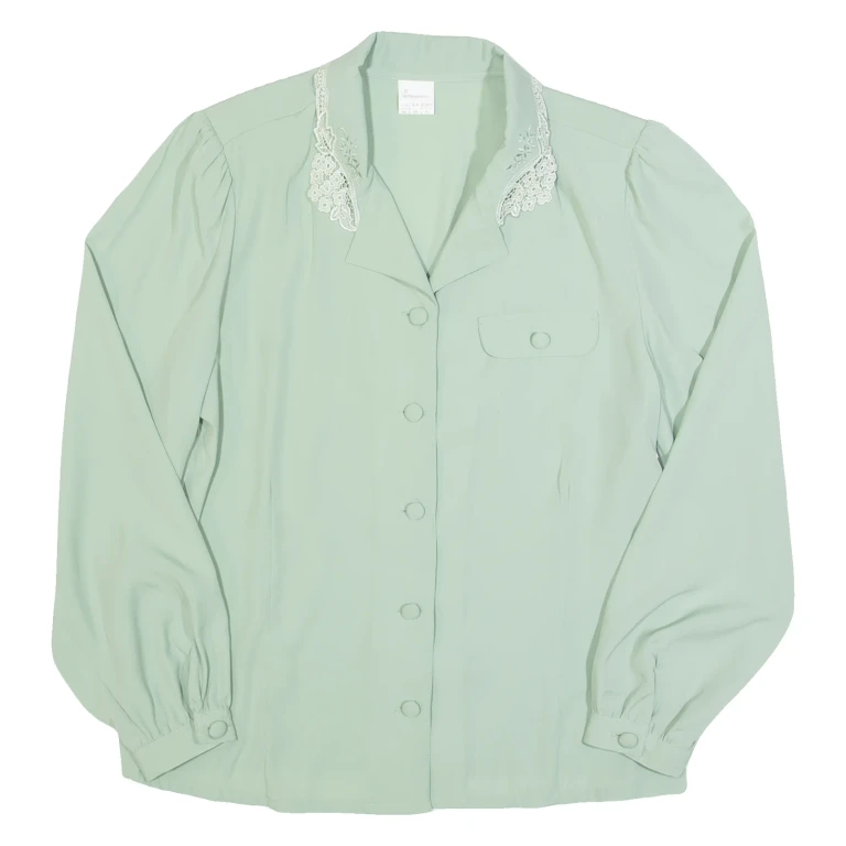 Womens Blouse Green Collared Long Sleeve S
