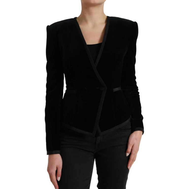 Dolce & Gabbana Black Velvet Cotton Double Breasted Jacket Silk Elastane Clothing - Women