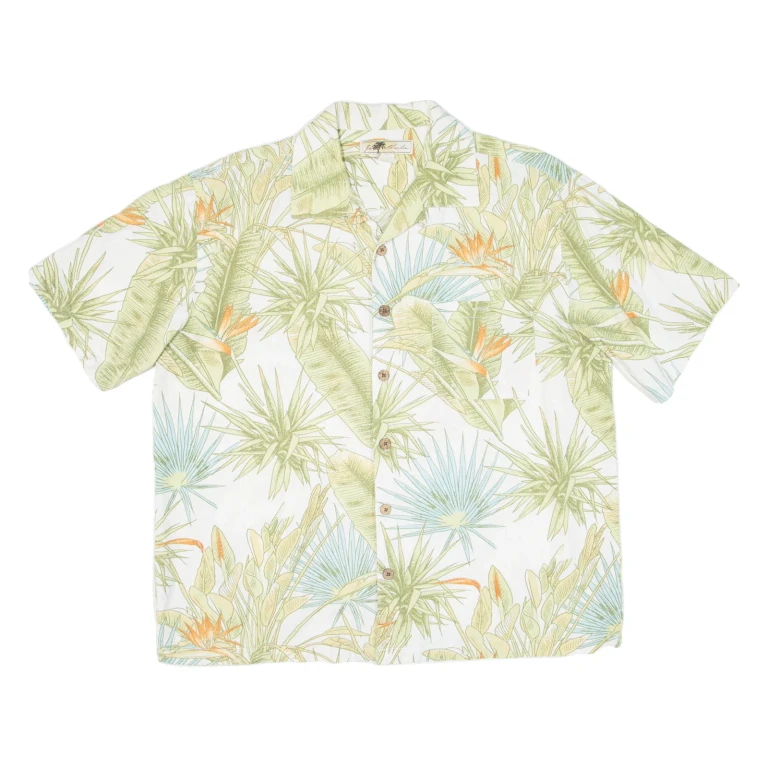Mens Hawaiian Shirt Green Floral L