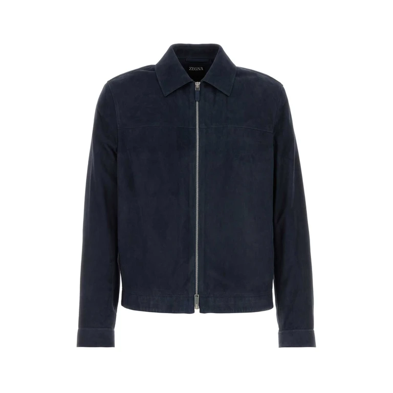 Zegna Midnight Blue Suede Jacket B07r Exterior: Lamb Lining: Cotton Giacche In Pelle - Men