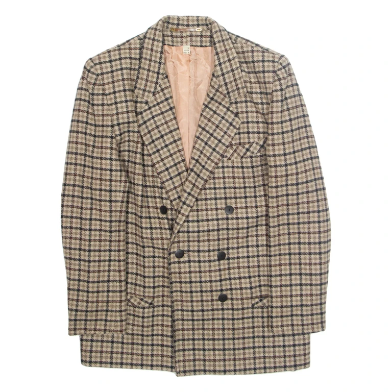 PIERRETTE B Womens Blazer Jacket Brown Plaid L