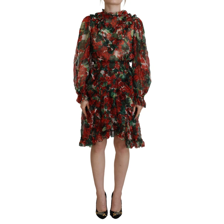 Multicolor Geranium A-Line Knee Length Dress Silk - Women
