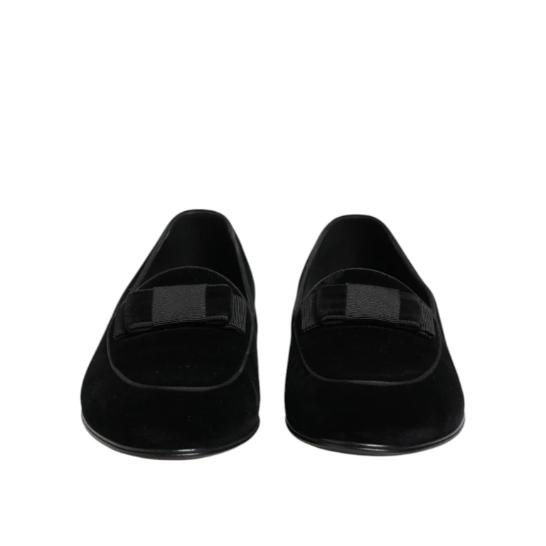 Dolce & Gabbana Black Velvet Loafers Formal Men Dress Shoes Cotton Viscose (velvet) - Men