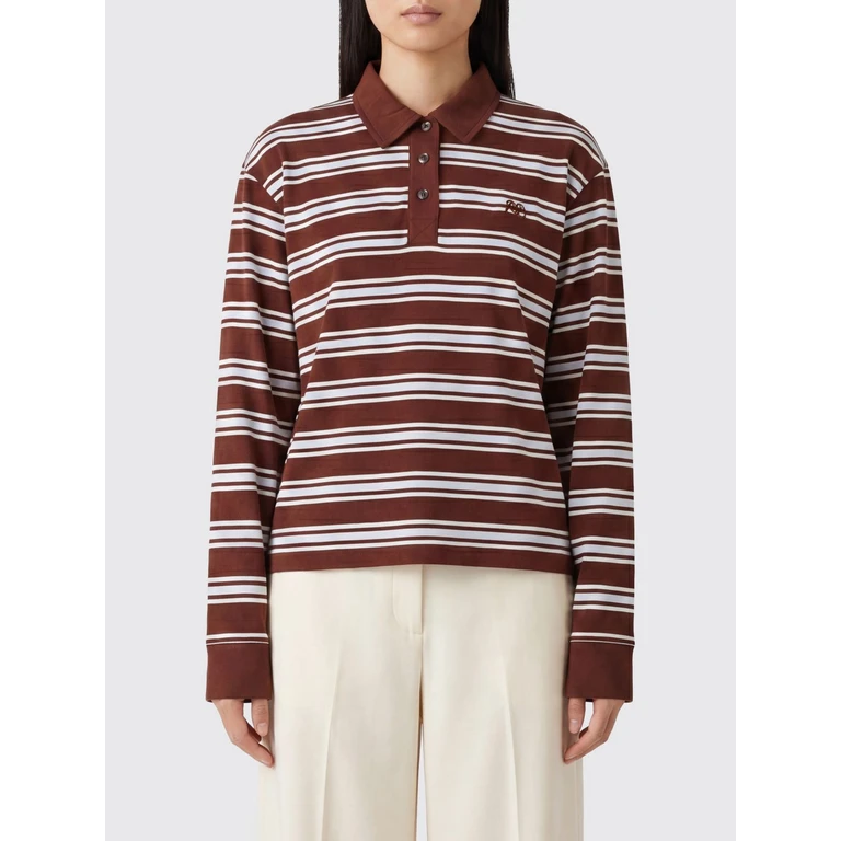 Long-Sleeved Striped Cotton Polo with Embroidered Chest Logo (RE1D25FT3KWBRWMT)