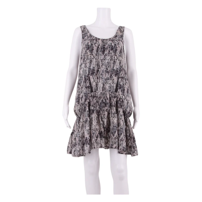 DKNY Womens Day Dress Grey Crazy Pattern Sleeveless Knee Length UK 10