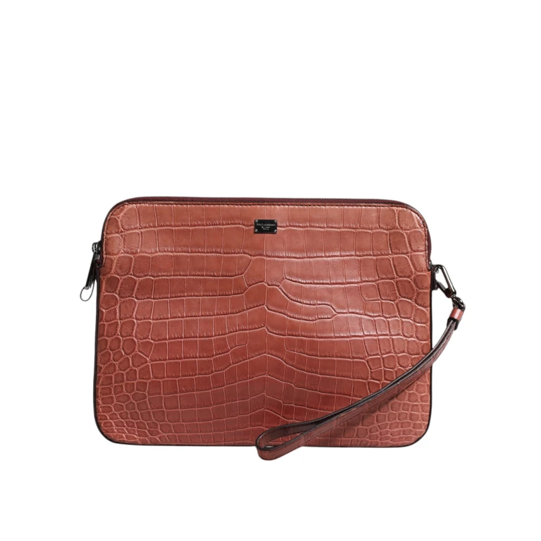 Bordeaux Croc Leather Logo Plaque Men Briefcase Bag - Men