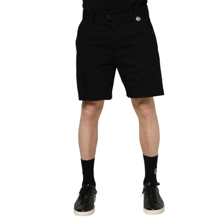 Dolce & Gabbana Black Cotton Knee Length Men Bermuda Shorts Elastane - Men