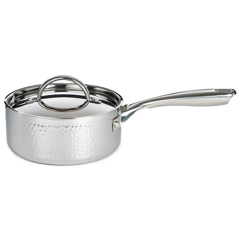 Vintage Tri-Ply 18/10 Stainless Steel 7" Saucepan 2qt. with Lid, Hammered