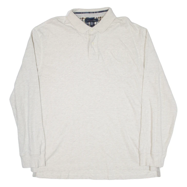 TOMMY HILFIGER Mens Polo Shirt Beige Long Sleeve 2XL