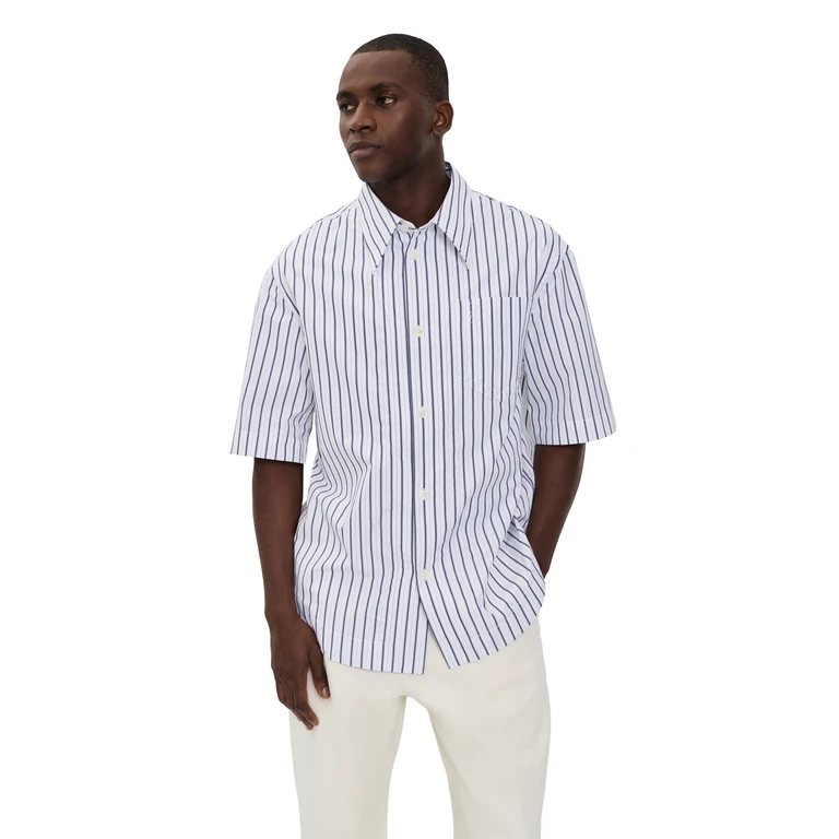 AMI Striped Camp Collar Shirt Blanc/Encre XL