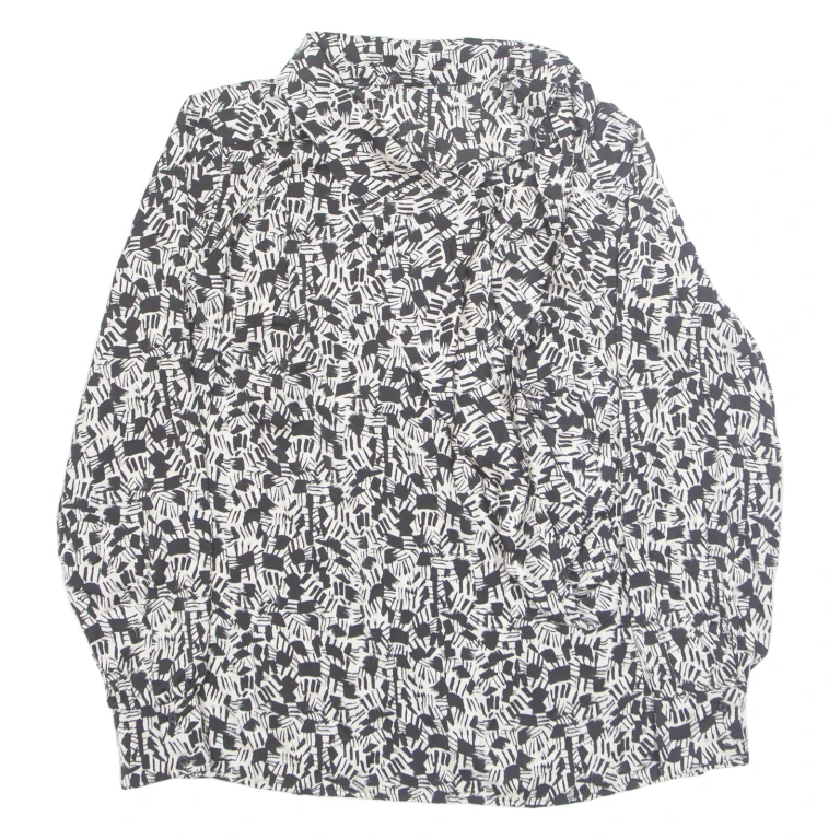 Womens Printed Blouse White Long Sleeve Crazy Pattern M