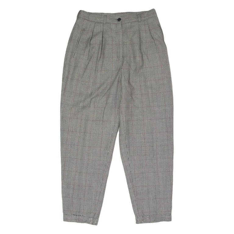 PATRICE BREAL Houndstooth Check Womens Trousers Grey Slim Tapered 90s Wool W28 L25