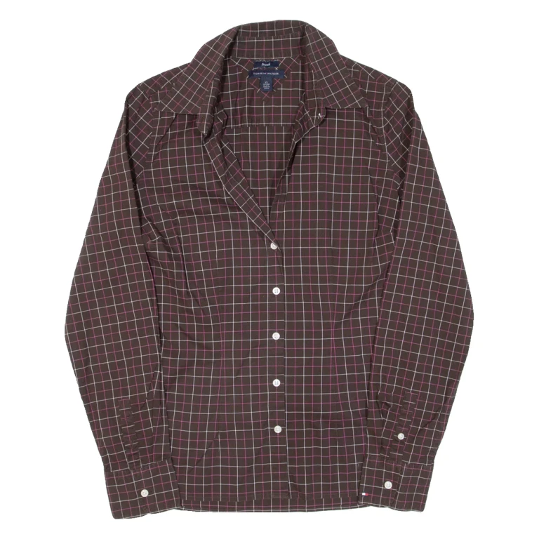 TOMMY HILFIGER Womens Shirt Brown Check Long Sleeve XS