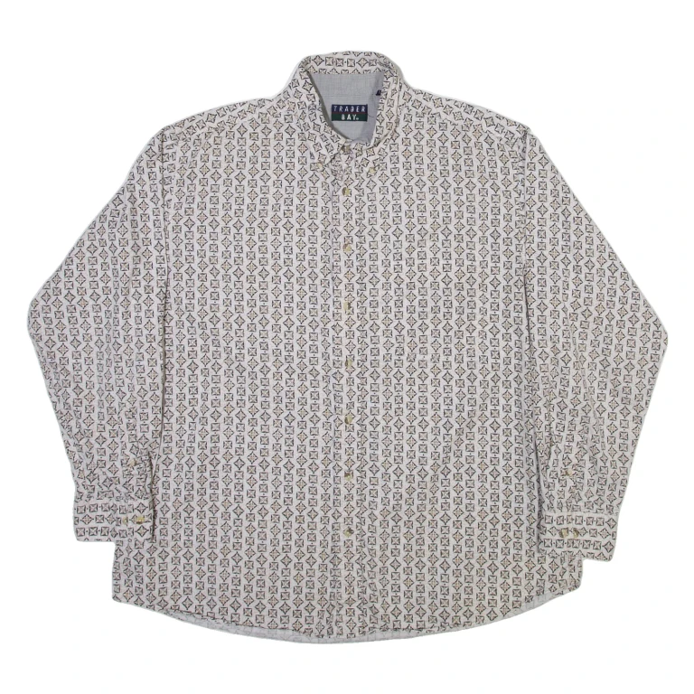 TRADER BAY Mens Shirt Grey Geometric Long Sleeve XL