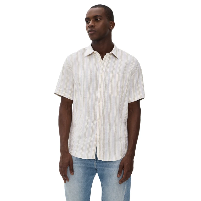 NN07 Deon Striped Linen Shirt Mint Stripe XL