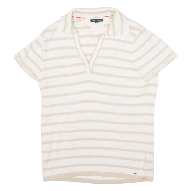 TOMMY HILFIGER Womens Polo Shirt Beige Striped XL