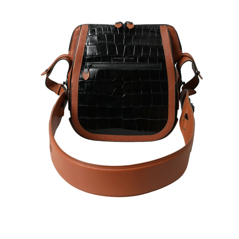 Black Brown Exotic Skin Leather Vertical Crossbody Purse Bag And Crocodile - Women