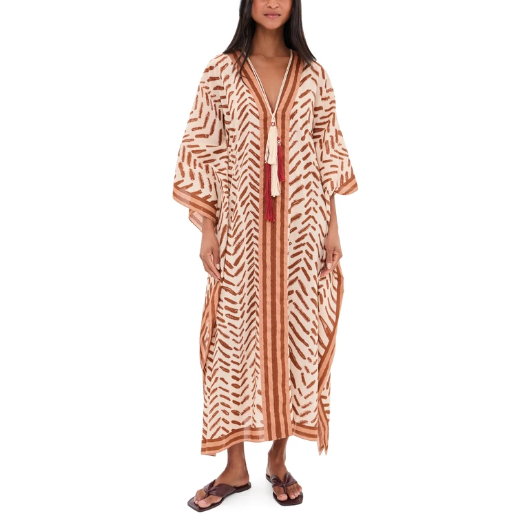 Johanna Ortiz The Secret of The Sun Tunic Dress Ecru/Dark Coffee S