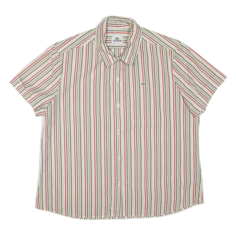 LACOSTE Womens Shirt White Striped L