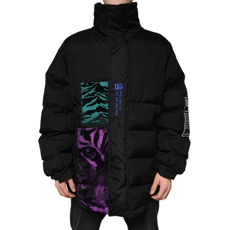 Black Nylon Puffer Men Full Zip Jacket Cotton Clothing - Men