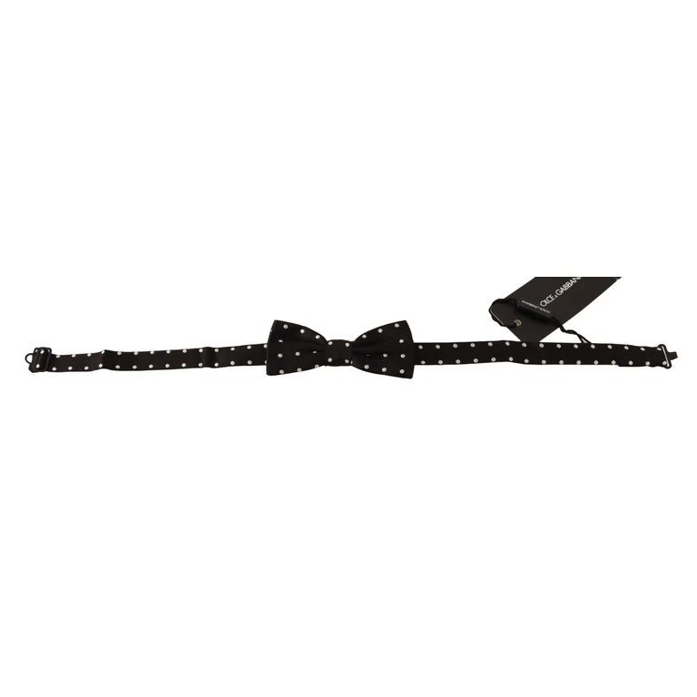 Dolce & Gabbana Black White Polka Dot Silk Adjustable Neck Papillon Bow Tie - Men